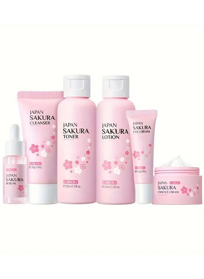 SAKURA Skin Care Set JAPAN-SAKURA Women Beauty Gift Sets Skin Care Kit,SPF 50 Sunscreen, Cleanser, Toner, Serum, Eye Cream, Face Cream, Skin Care Products for Daily Beauty Care 6pcs  - Image 3