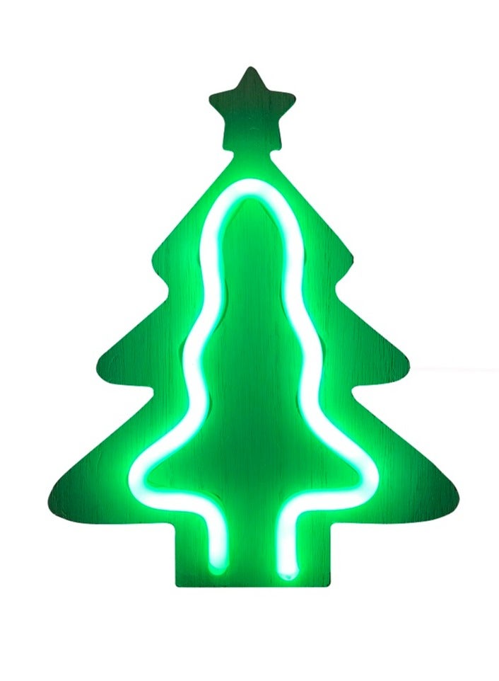 Salla Wooden Neon Festive Tree Light 21x17cm - Image 1