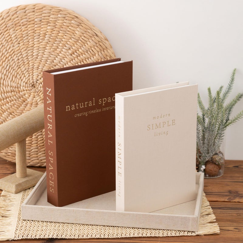 HOMSUN Linen Hardcover Decorative Books for Home Decor - Coffee Table Book Decor Large Fake Faux Books for Decoration Storage Box Bookshelf Decors (Brown Beige, Set of 2) - Image 5