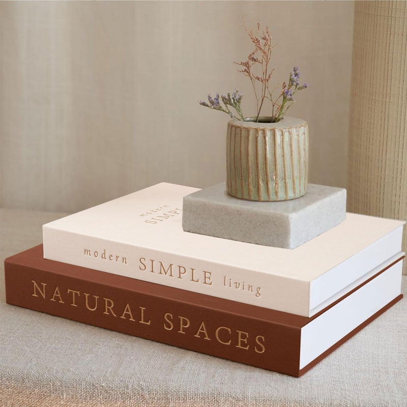 HOMSUN Linen Hardcover Decorative Books for Home Decor - Coffee Table Book Decor Large Fake Faux Books for Decoration Storage Box Bookshelf Decors (Brown Beige, Set of 2) - Image 3