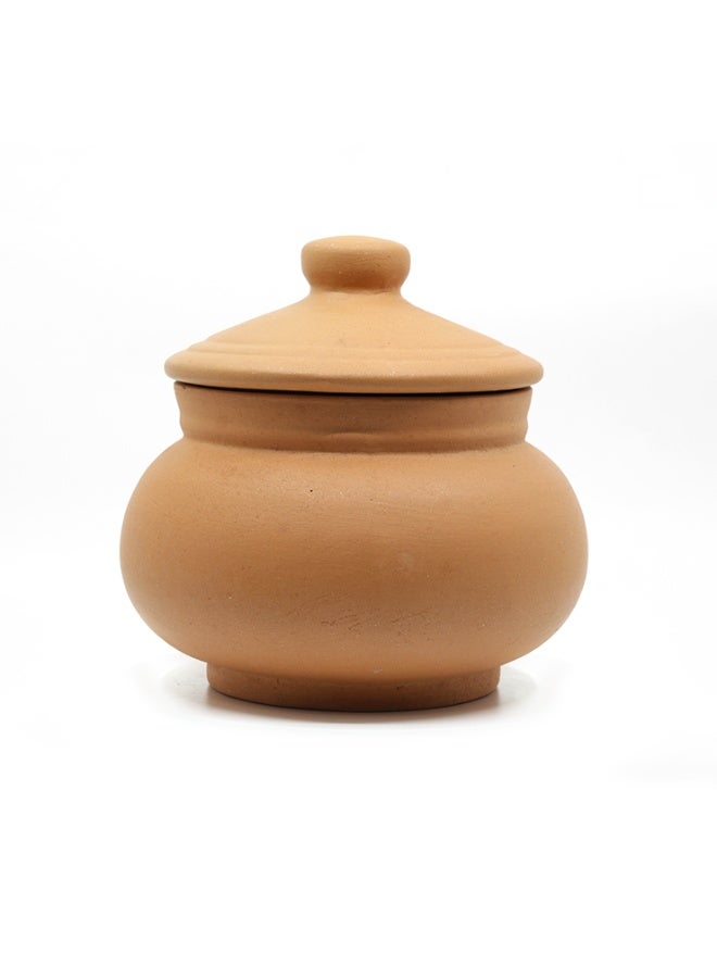 ارك قدر طهي دائري من الطين غير المزجج من آرك تيرابورا، سعة ١٠٠٠ مل (٣٤ أونصة). مصنوع يدويًا من الطين العضوي. مثالي للطهي اليومي. طين نقي ١٠٠٪. - Image 1