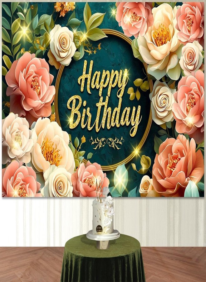 IndoTribe Sage Green Birthday Decorations 6x4ft Happy Birthday Backdrop for Women Floral Birthday Decorations Happy Birthday Banner for Women Sage Green Banner Floral Party Decorations Background Party Banners - Image 5