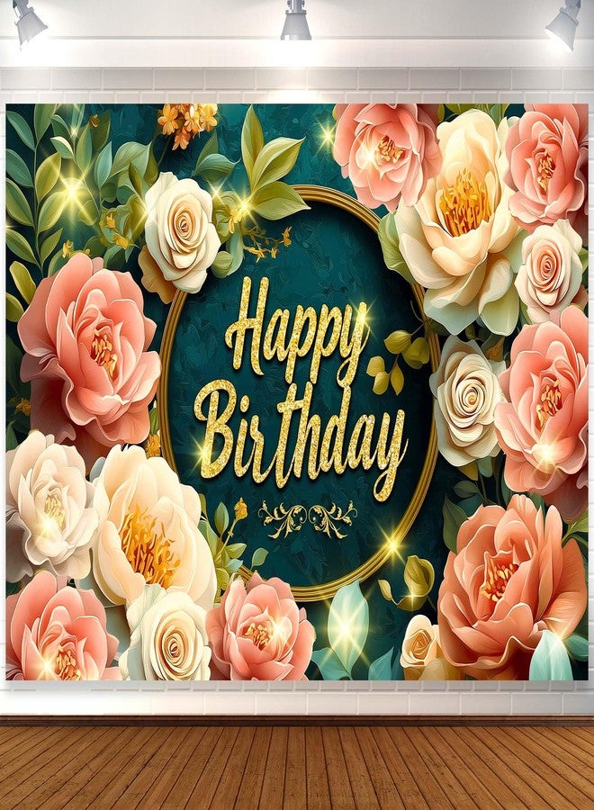 IndoTribe Sage Green Birthday Decorations 6x4ft Happy Birthday Backdrop for Women Floral Birthday Decorations Happy Birthday Banner for Women Sage Green Banner Floral Party Decorations Background Party Banners - Image 1