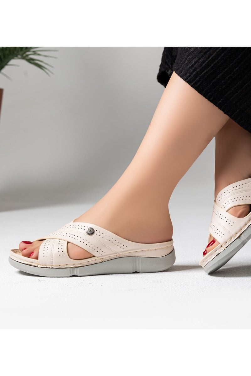 Slipper Medical Heel Flat Leather SL-198 - Beige