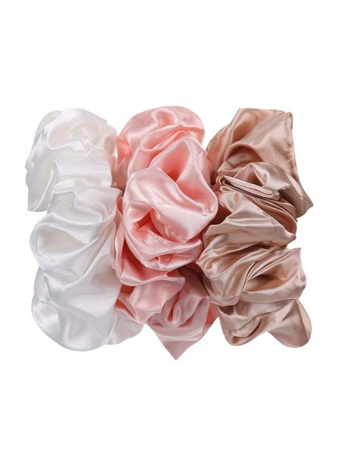 Chuangdi 6 Pieces Big Silk Scrunchies for Hair ,Large Velvet Satin Scrunchies Jumbo Elastic Ponytail Holders for Women and Girls (Champagne, White, Silver Grey, Light Pink, Bean Red, Light Blue)  - Image 4