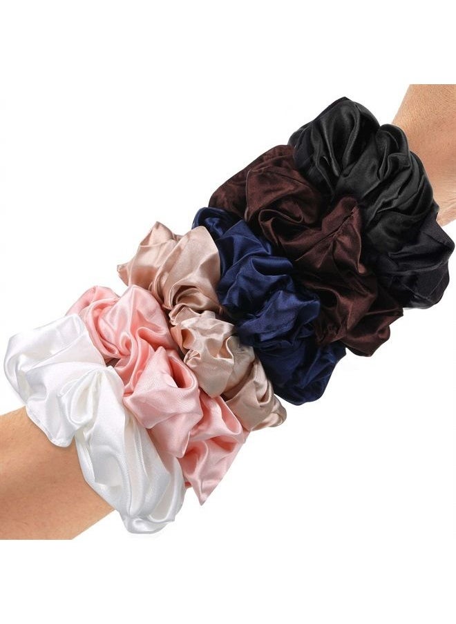 Chuangdi 6 Pieces Big Silk Scrunchies for Hair ,Large Velvet Satin Scrunchies Jumbo Elastic Ponytail Holders for Women and Girls (Champagne, White, Silver Grey, Light Pink, Bean Red, Light Blue)  - Image 3