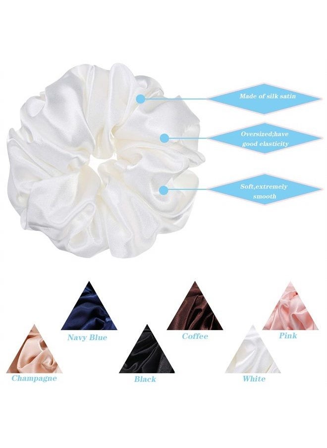 Chuangdi 6 Pieces Big Silk Scrunchies for Hair ,Large Velvet Satin Scrunchies Jumbo Elastic Ponytail Holders for Women and Girls (Champagne, White, Silver Grey, Light Pink, Bean Red, Light Blue)  - Image 2