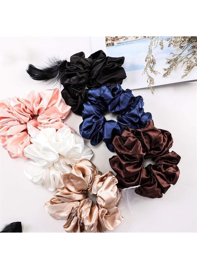 Chuangdi 6 Pieces Big Silk Scrunchies for Hair ,Large Velvet Satin Scrunchies Jumbo Elastic Ponytail Holders for Women and Girls (Champagne, White, Silver Grey, Light Pink, Bean Red, Light Blue)  - Image 5