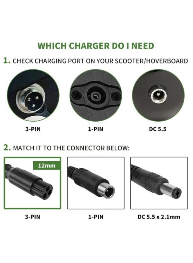 Terabyte 54.6V 2A Charger for Electric Scooter,Hoverboard Charger of 48V Lithium Battery with 3-Prong Compatible with Ebike/Balancing Electric Scooter etc - Image 3