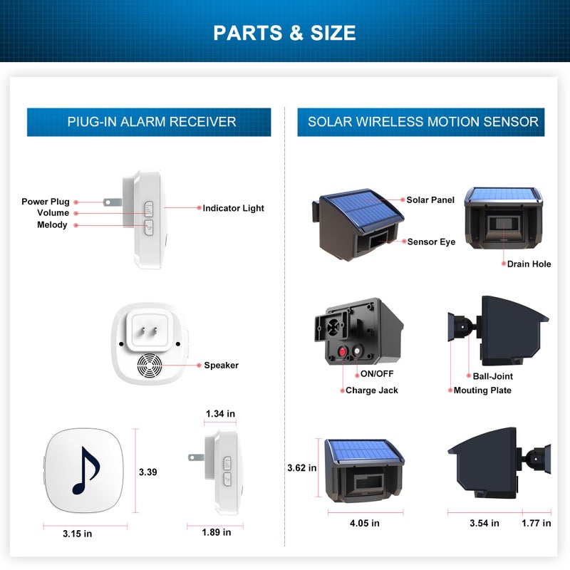 Htzsafe Solar Wireless Driveway Alarm System-1/4 Mile Long Transmission Range-Solar Powered No Need Replace Batteries-Outdoor Weatherproof Motion Sensor DIY Security Alert-1 Receiver and 2 Sensors KIT - Image 5