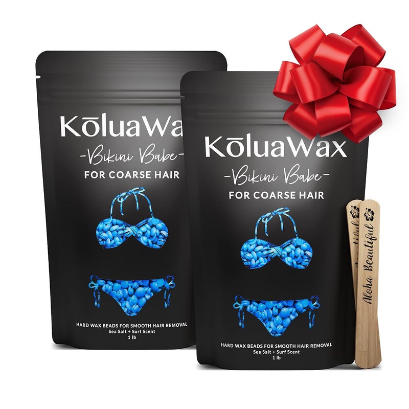 KoluaWax Hard Wax Beads for Hair Removal â€“ Coarse Hair Formula â€“ Face, Brazilian, Underarms, Back Chest, Bikini Waxing â€“ Sea Salt & Surf, 1lb Refill for Wax Warmers & 10 Large Applicator Sticks 2 Pack - Image 1