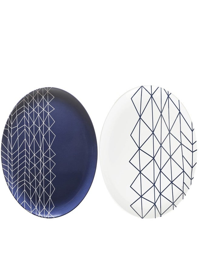 bzyoo 100% Melamine 14 inch Round Platter Dishwasher Safe Food Serving Tray for Casual dining Indoor and Outdoor Dining Party Cocktails (Spidy French Navy) - Image 1