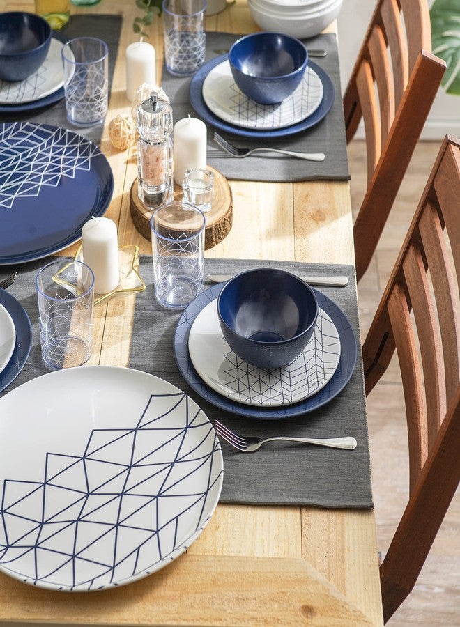 bzyoo 100% Melamine 14 inch Round Platter Dishwasher Safe Food Serving Tray for Casual dining Indoor and Outdoor Dining Party Cocktails (Spidy French Navy) - Image 3