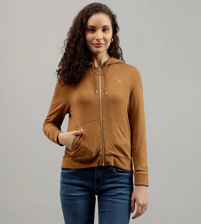 BEVERLY HILLS POLO CLUB Beverly Hills Polo Club Plain Long Sleeves Zip Through Women's Hoodie