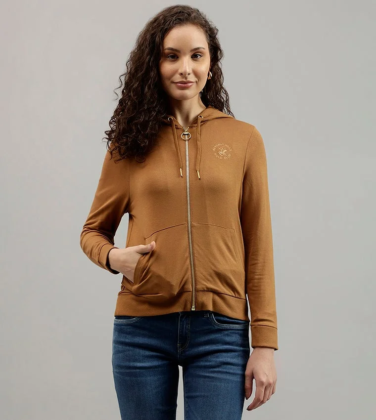 Beverly Hills Polo Club Plain Long Sleeves Zip Through Women's Hoodie