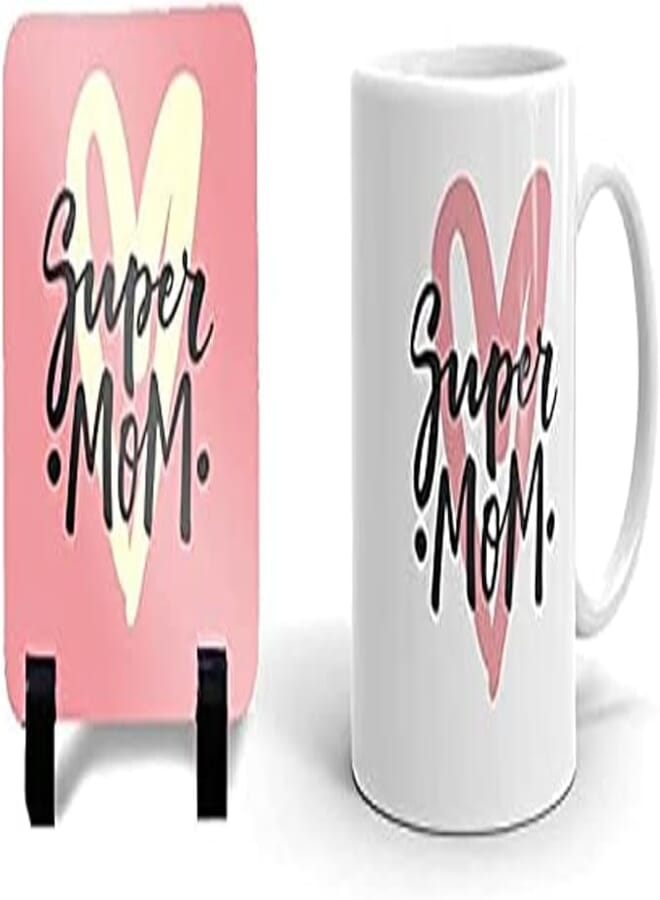 ella - Printing Mother'S Day Mug With Coaster - Super Mom - Spade Pattern - Porcelain - 1 Piece