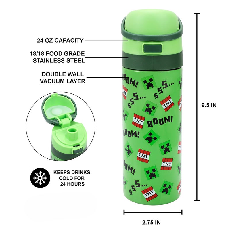 Bioworld Minecraft Boom Green 24 Oz Stainless Steel Water Bottle - Image 2