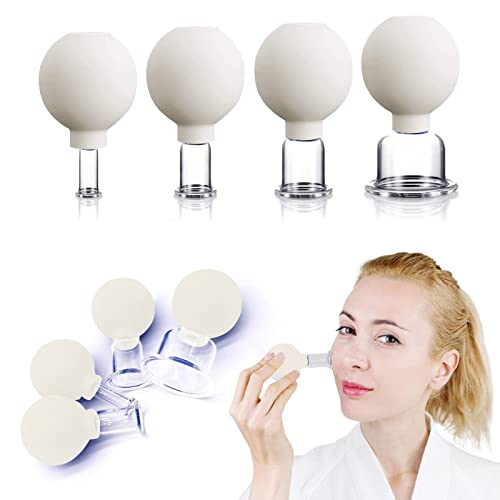 4 PCS Glass Facial Cupping Set Silicone Vacuum Suction Cupping Massage Therapy A Kit For Anti Cellulite Anti Wrinkle and Instantly Ageless Skin For Eyes Face and BodyWhite