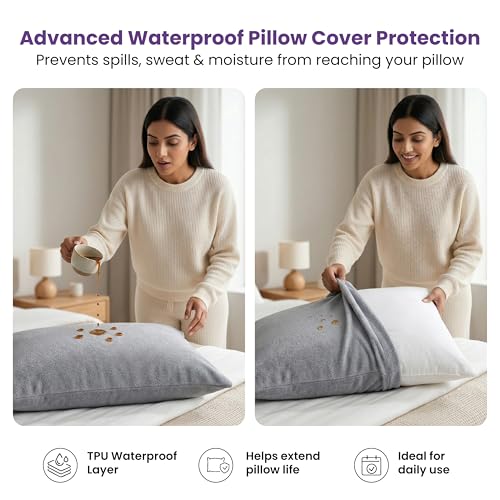 MY ARMOR Pillow Covers Set of 2 | Pillow Protector Waterproof & Dustproof Cotton Terry Pillow, 220+ GSM Standard Size Pillow Cover (20" x 30") – Grey - Image 3