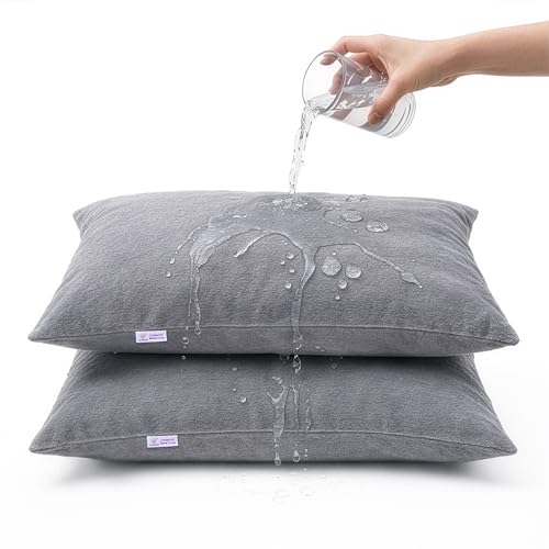 MY ARMOR Pillow Covers Set of 2 | Pillow Protector Waterproof & Dustproof Cotton Terry Pillow, 220+ GSM Standard Size Pillow Cover (20" x 30") – Grey - Image 1