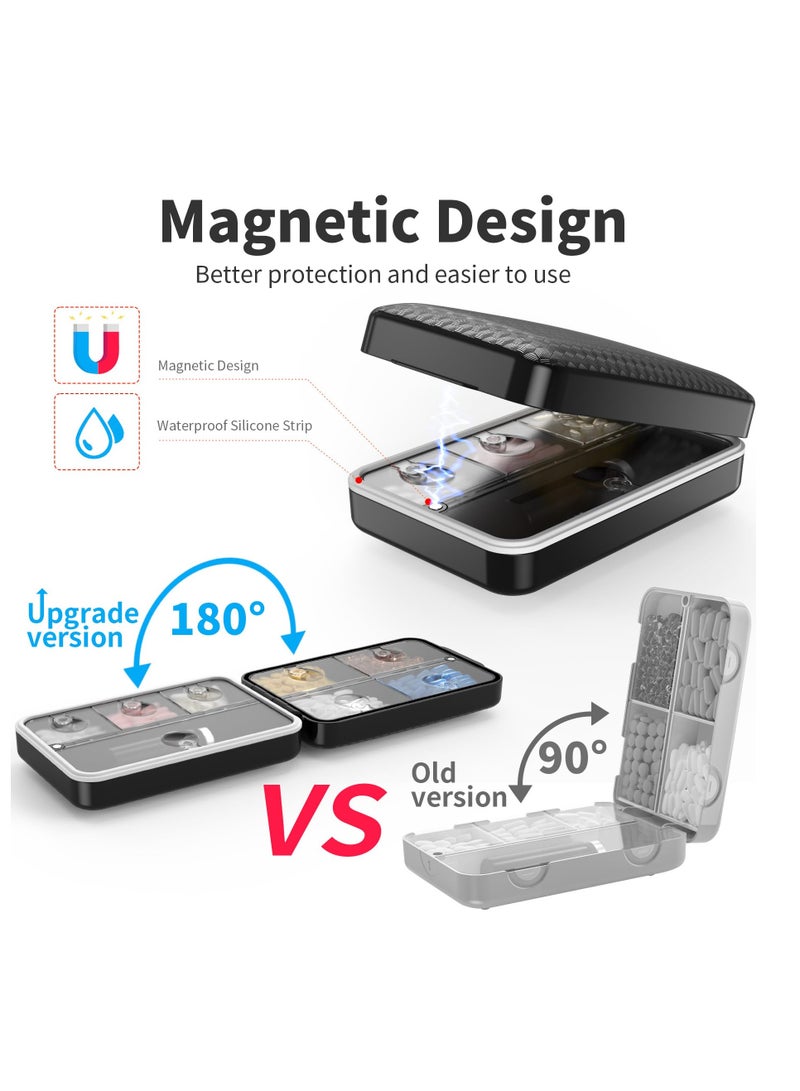 Excefore Daily Pill Organizer, 8 Compartments Large Magnetic Pill Organizer, Portable Moisture-Proof Pill Box for Travel, BPA Free, Clear Lid, Easy to Clean, For Vitamin, Fish Oils, Supplements, Black - Image 2