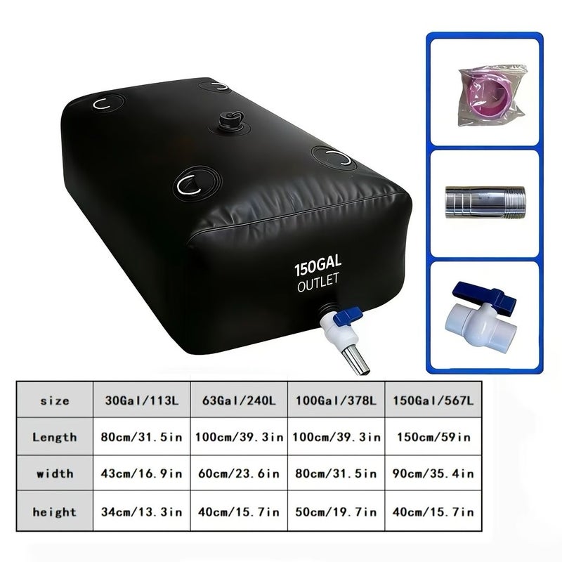Black 30Gal Foldable Water Storage Bladder with Indicator for Emergency Use - Image 1
