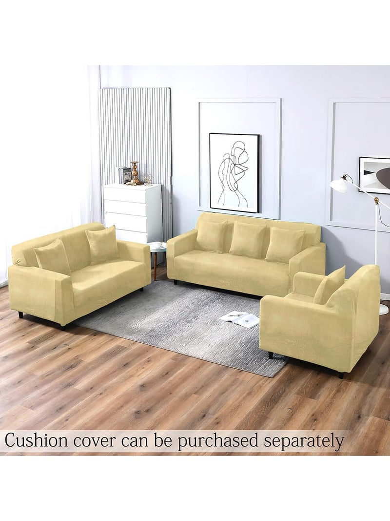 VORHANG Velvet Sofa Cover Highly Elastic Cover Stretchable Universal Sofa Slipcover for Dining Drawing Room Two Seater Sofa Cover Washable Cream - Image 2