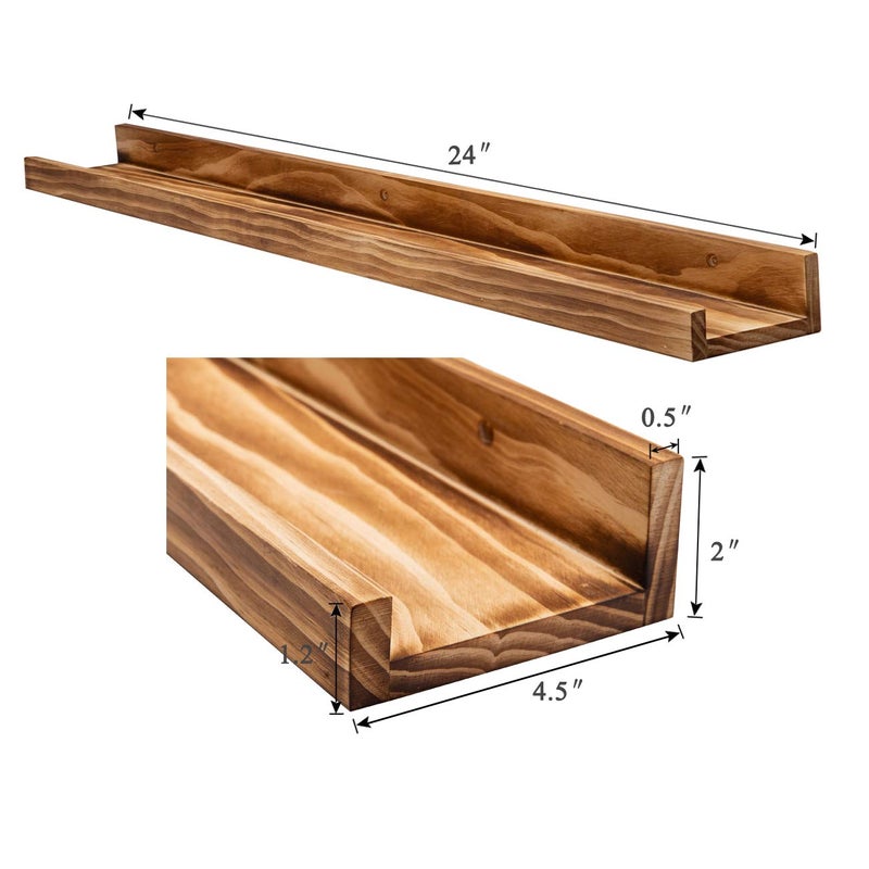 AZSKY 24" Floating Wall Ledge Shelf Wood Picutre Shelf Wall Mounted Nursery Kids Bookshelf Spice Rack Bathroom Storage Shelves Display Organizer Set of 2 - Image 2