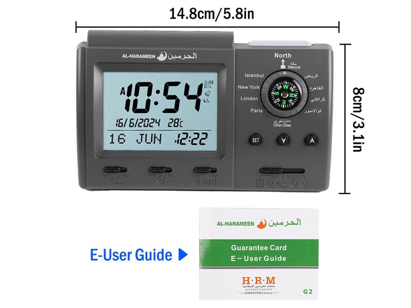 Hitopin Athan Clock, Hitopin Azan Table Clock, Athan Ramadan Clocks Black Color Complete Azan for All Prayers Qibla Direction, Ramadan Prayer, Muslim, Islamic - Image 2