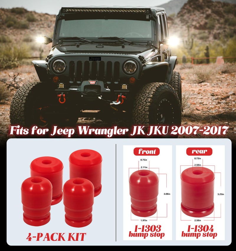 Camoo (4Pcs Kit) Polyurethane 1-1303 Front Bump Stops and 1-1304 Rear Bump Stops, Replacement Overused Axle Jounce Bumper Stops, Fit for Jeep Wrangler JK/JKU 2007-2018 - Image 2