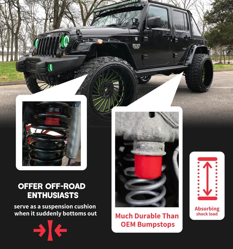 Camoo (4Pcs Kit) Polyurethane 1-1303 Front Bump Stops and 1-1304 Rear Bump Stops, Replacement Overused Axle Jounce Bumper Stops, Fit for Jeep Wrangler JK/JKU 2007-2018 - Image 3