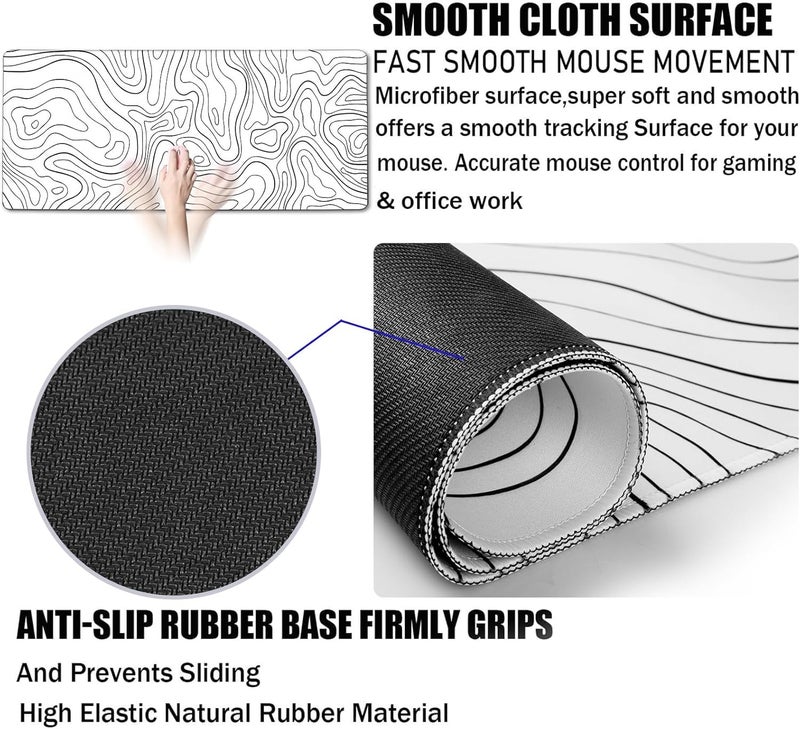 TEDNETGO Gaming Mouse Pad, Large Mouse Pads Waterproof Extra Large Big Mouse Pad with Stitched Edge, XXXL Non-Slip Black Computer Mousepad for Gamer, Office & Home, Black Line - Image 2