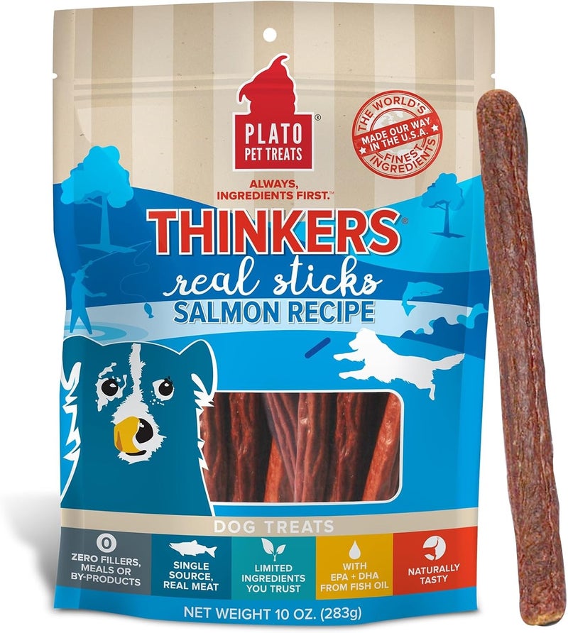 PLATO Thinkers Salmon Sticks Dog Treats - 10 oz (283 g) Pack - Image 1
