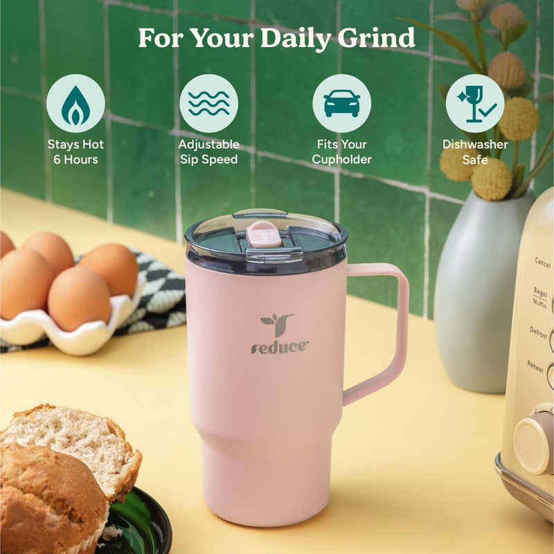 REDUCE 18 oz Hot1 Stainless Steel Insulated Mug with Temperature Adjusting Lid - Dual-Wall Vacuum, Cupholder Friendly - Keeps Drinks Hot for 6 Hours - Ideal for Coffee, Tea & Other - Sage - Image 3