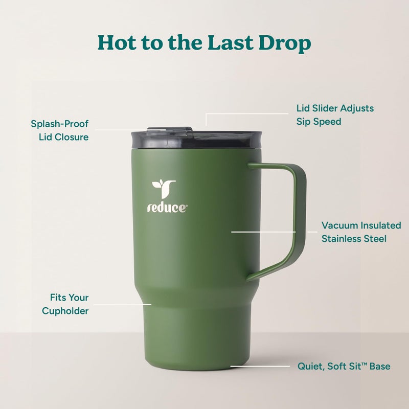 REDUCE 18 oz Hot1 Stainless Steel Insulated Mug with Temperature Adjusting Lid - Dual-Wall Vacuum, Cupholder Friendly - Keeps Drinks Hot for 6 Hours - Ideal for Coffee, Tea & Other - Sage - Image 4
