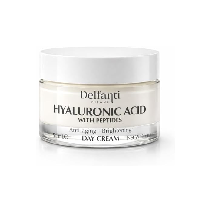 Delfanti-Milano • HYALURONIC ACID with PEPTIDES • Anti-aging • Brightening Day Cream • Face & Neck Moisturizer • From Italy • 1.7 oz