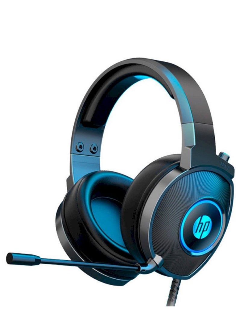 HP DHE-8008 Gaming Headset , Over Ear  Stereo Sound Headphones – Blue LED Backlit  with Microphone  - 2*3.5mm jack + USB for Light For PCs, Laptops , PS4 , Xbox | Black - Image 1