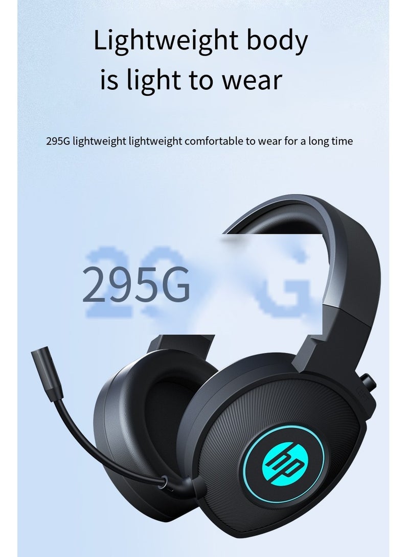 HP DHE-8008 Gaming Headset , Over Ear  Stereo Sound Headphones – Blue LED Backlit  with Microphone  - 2*3.5mm jack + USB for Light For PCs, Laptops , PS4 , Xbox | Black - Image 2