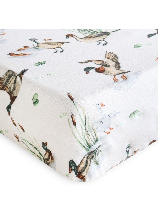 LifeTree Mallard Duck Crib Sheets for Baby Boys Girls - Muslin Fitted Crib Sheets Toddler Bed Sheet Fits Standard Crib, 70% Viscose from Bamboo and 30% Cotton, 28in x 52in - Image 1