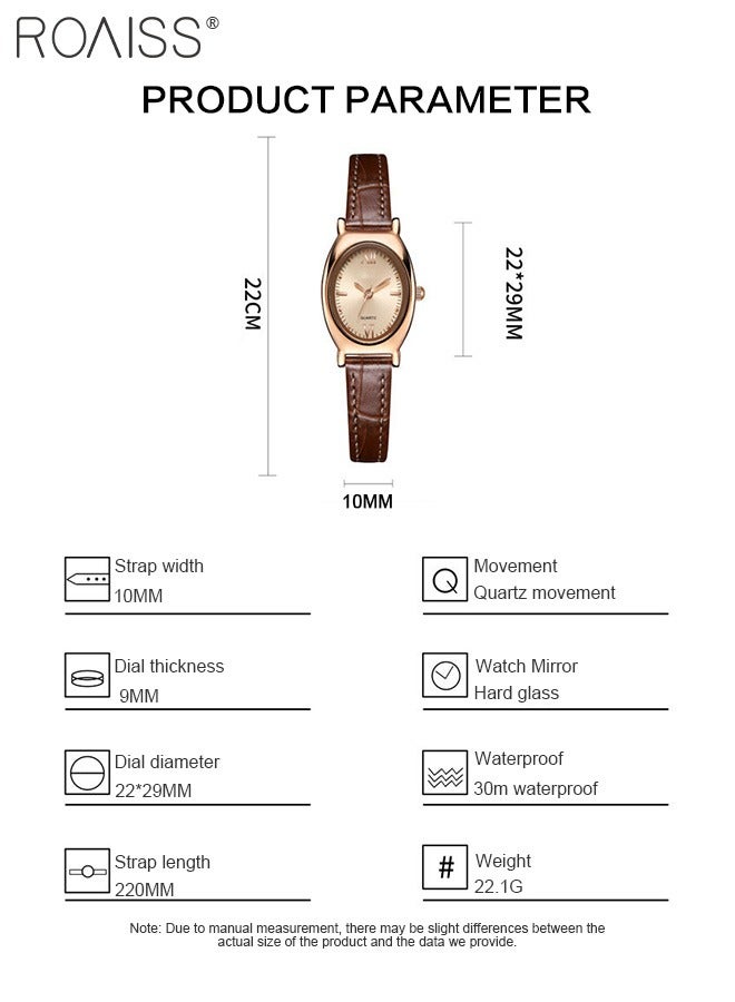 roaiss Women's Leather Strap Quartz Watch, Analog Display Oval Sunray Texture Dial, Stylish Retro Waterproof Wristwatch as Gift for Ladies - Image 4