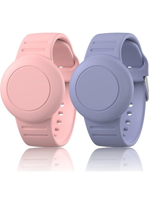 Waterproof Silicone Airtag Bracelet for Kids |Hidden GPS Tracker Wristband For Apple Airtag,Lightweight & Adjustable Strap for Kids- Pink & Purple