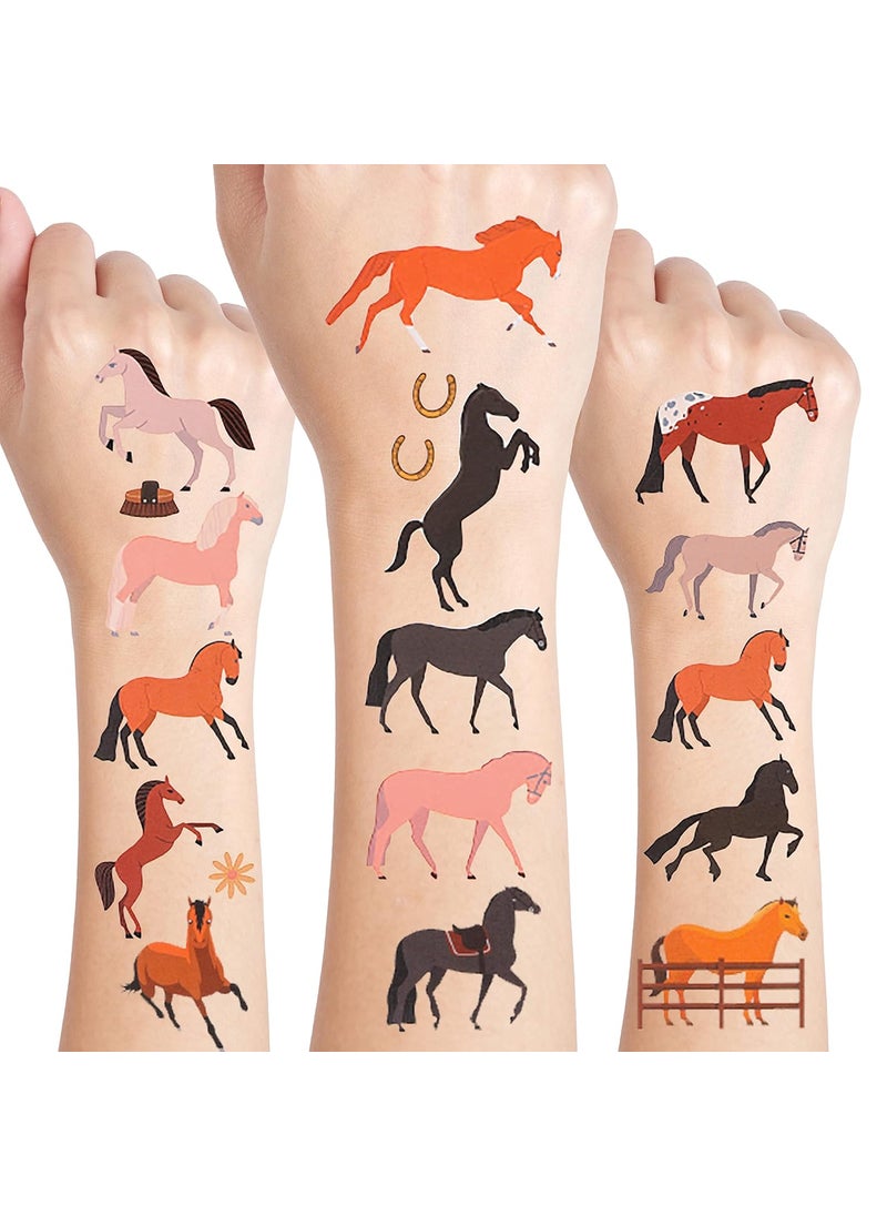 Cleverplay - 24 Sheets Horses Temporary Tattoos, Horses Birthday Decorations Party Favors - Image 1