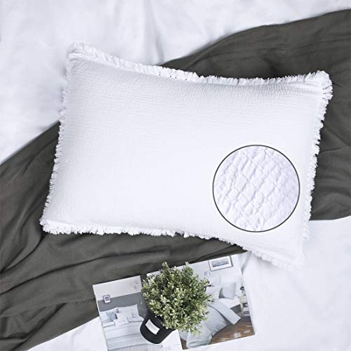YINFUNG YINFUNG Quilted Pillow Sham White King Set of 2 Muslin Cotton Tassel Fringe Pillowcases Matelasse Boho Decorative Textured Gauze Moroccan Thin Soft 2036 Bright White 