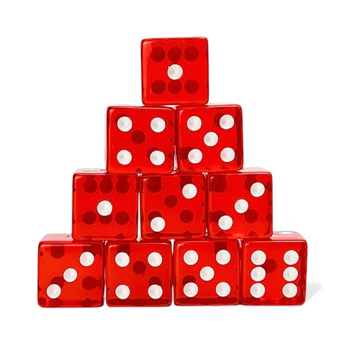 Luck Lab 10 Piece 19 mm Dice Pack Acrylic and Translucent D6 Dice Square wRounded Edge for Casino Craps RPG MTG DND Dice Table Games and Board Games Red - Image 1