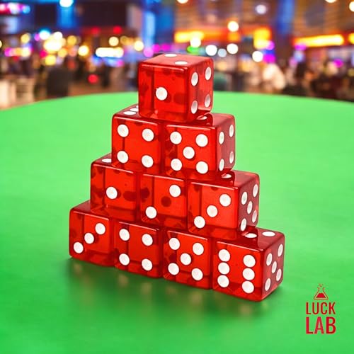 Luck Lab 10 Piece 19 mm Dice Pack Acrylic and Translucent D6 Dice Square wRounded Edge for Casino Craps RPG MTG DND Dice Table Games and Board Games Red - Image 5