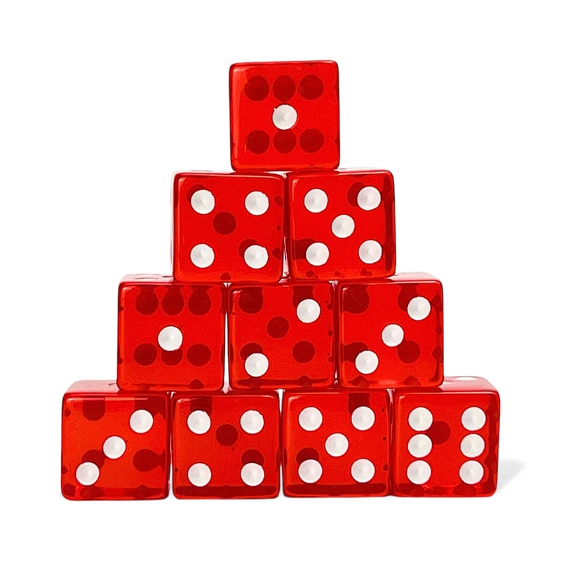 Luck Lab 10 Piece 19 mm Dice Pack Acrylic and Translucent D6 Dice Square wRounded Edge for Casino Craps RPG MTG DND Dice Table Games and Board Games Red - Image 3