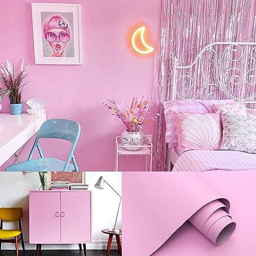 Micpolo 15.7"x118" Pink Wallpaper Contact Paper Pink Peel and Stick Wallpaper Lavender Self Adhesive Contact Paper for Cabinets Girls Bedroom Wallcovering Furniture Countertop Vinyl Roll - Image 1