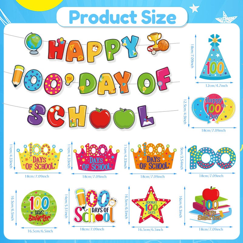 Nezyo 32 Pcs 100th Days of School Decorations Happy 100th Day of School Hanging Swirls Ceiling Hanging Banner Streamers for Student Classroom Kindergarten Preschool Primary Party Decor Supplies - Image 2