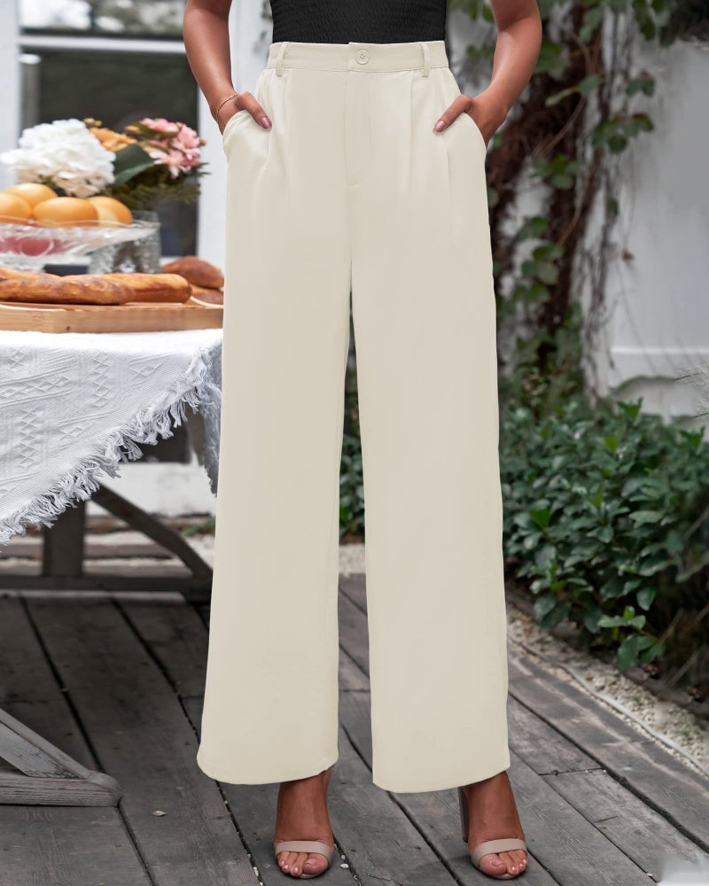 GRAPENT Womens Wide Leg Pants Slacks for Work Professional Ladies Pants with Elastic Waistband Palazzo Pants Old Money Aesthetic Clothing Workwear Petite Color Petite Khaki Size Small Size 4 Size 6 - Image 2