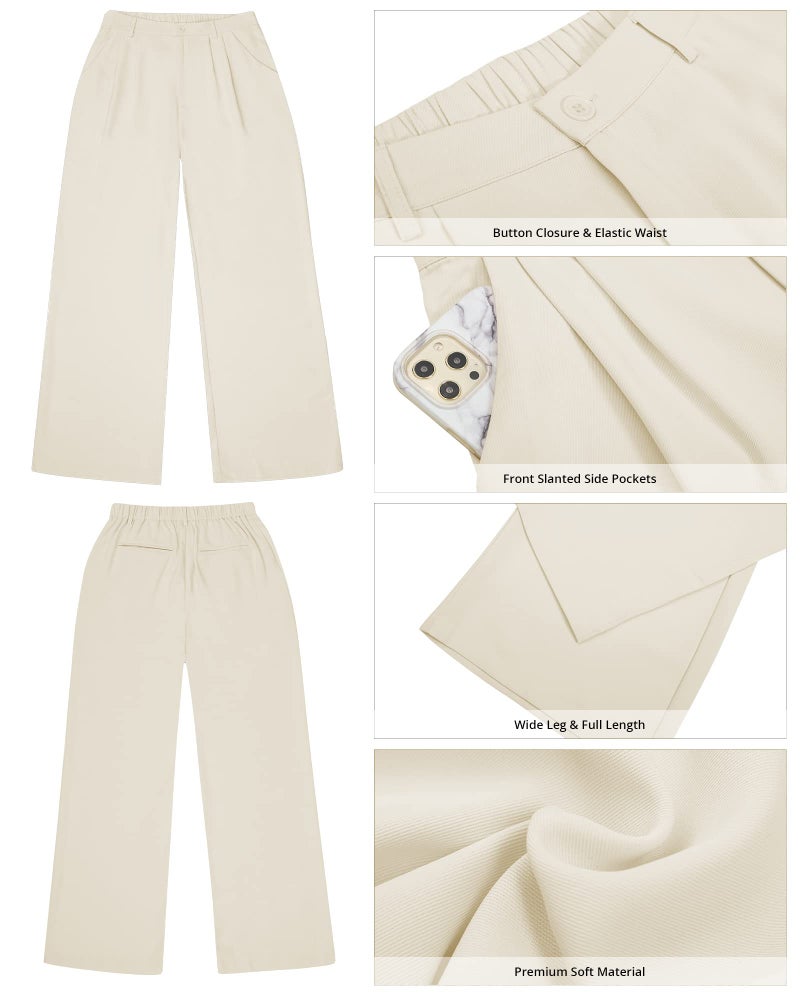 GRAPENT Womens Wide Leg Pants Slacks for Work Professional Ladies Pants with Elastic Waistband Palazzo Pants Old Money Aesthetic Clothing Workwear Petite Color Petite Khaki Size Small Size 4 Size 6 - Image 5